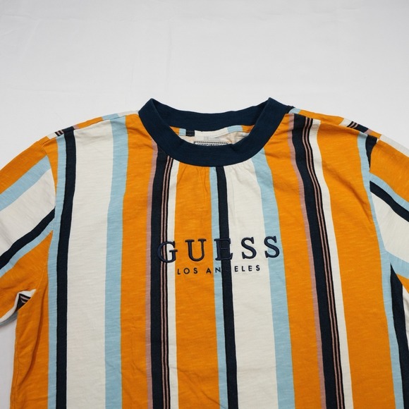 GUESS Los Angeles Men's Size S (20.5x27.5) Striped T-Shirt Short Sleeve Embroid - Picture 6 of 15